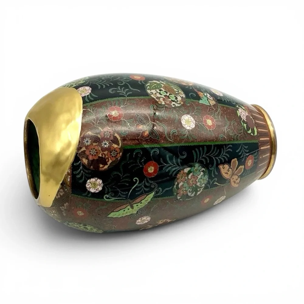 Antique Japanese Meiji Cloisonne Goldstone Vase Fine Kintsugi Art Repair